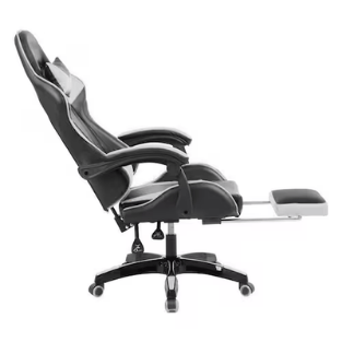 Cadeira Gamer 135° Reclinável 120kg Couro PU Apoio de Pés Ergonômica Preto e Branco