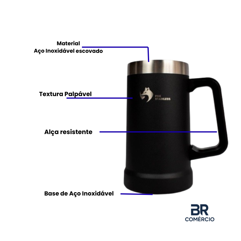 Caneca Térmica FOX STAINLESS 709ml Preta