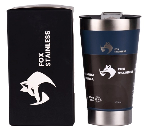 Copo Térmico FOX STAINLESS com Tampa 473ml Preto