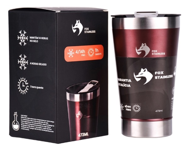 Copo Térmico FOX STAINLESS com Tampa 473ml Vinho